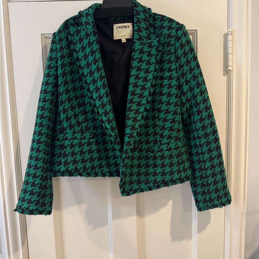 L'AGENCE Black and Green Houndstooth Blazer